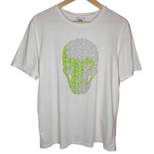 Zara Skull Copy Graphic T Shirt Men's Chunky Skeleton Definition Optical Art L
